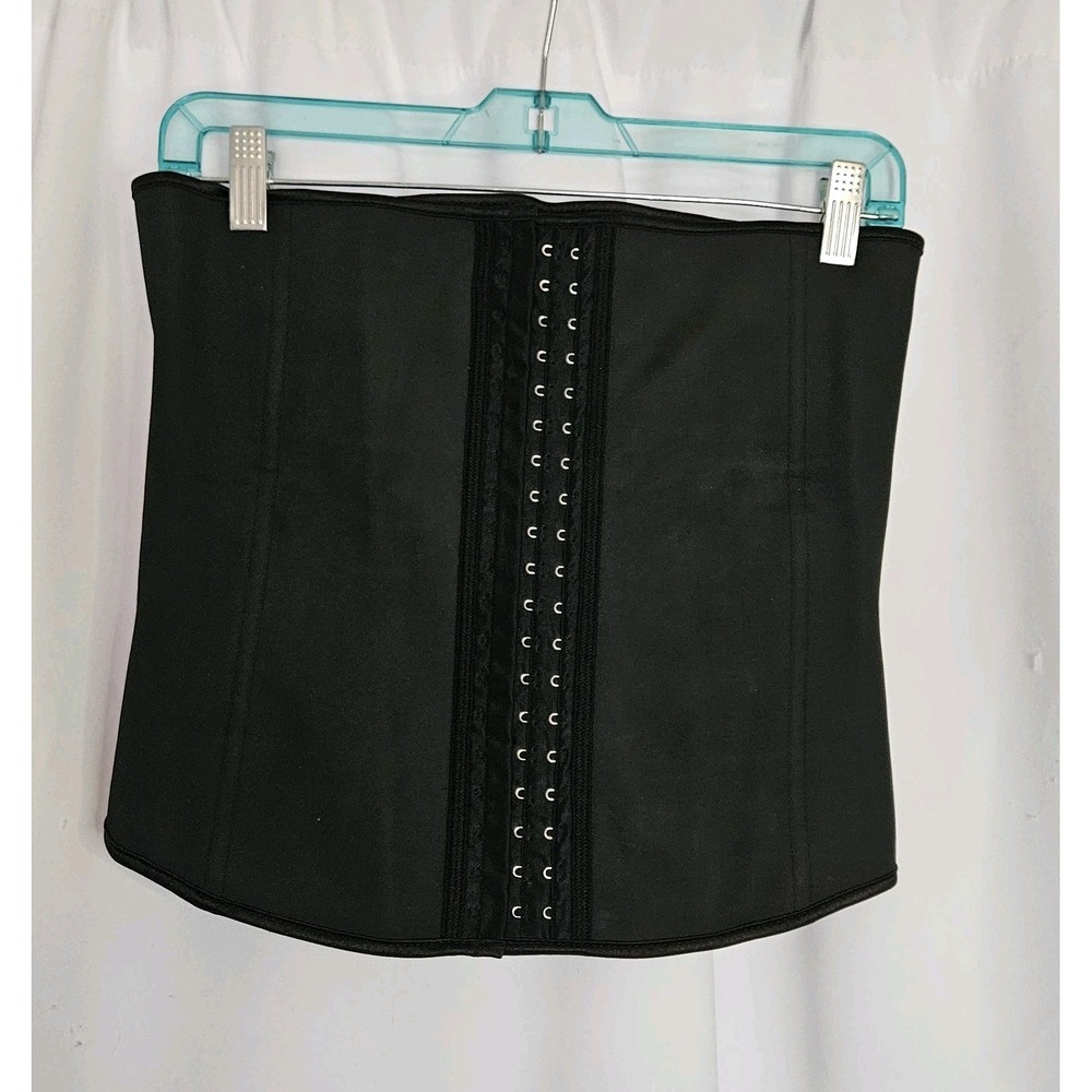 Waist Trainer Corset Latex Size Large‎ Black Mild Boning Adjustable Hook & Eye